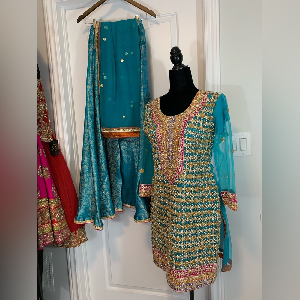 Brand New. Custom Design. Sharara ( palazzo pants ) with Kameez and Duppatta.